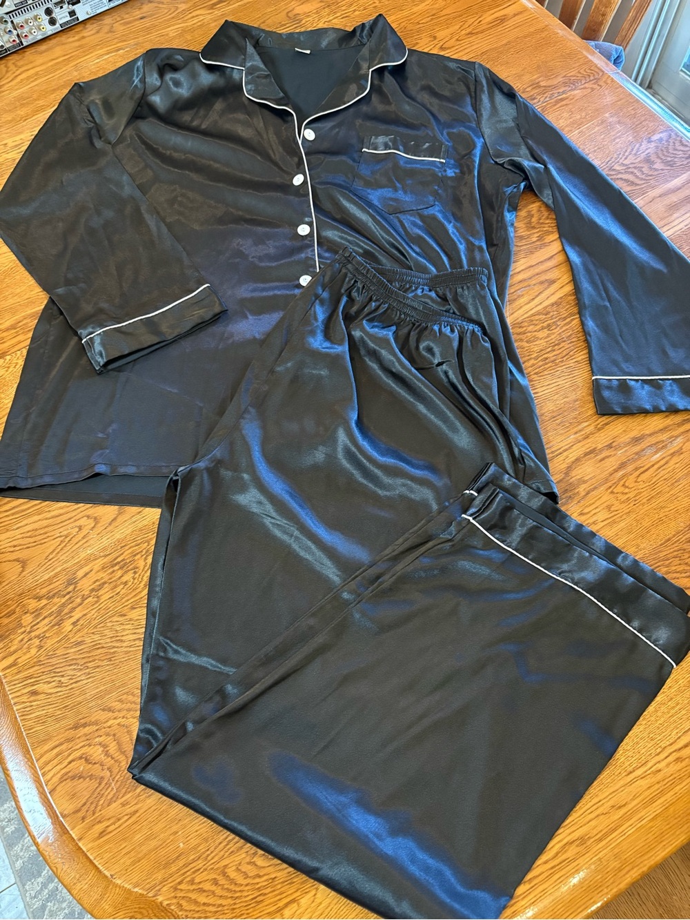 Black Satin Pajama Set